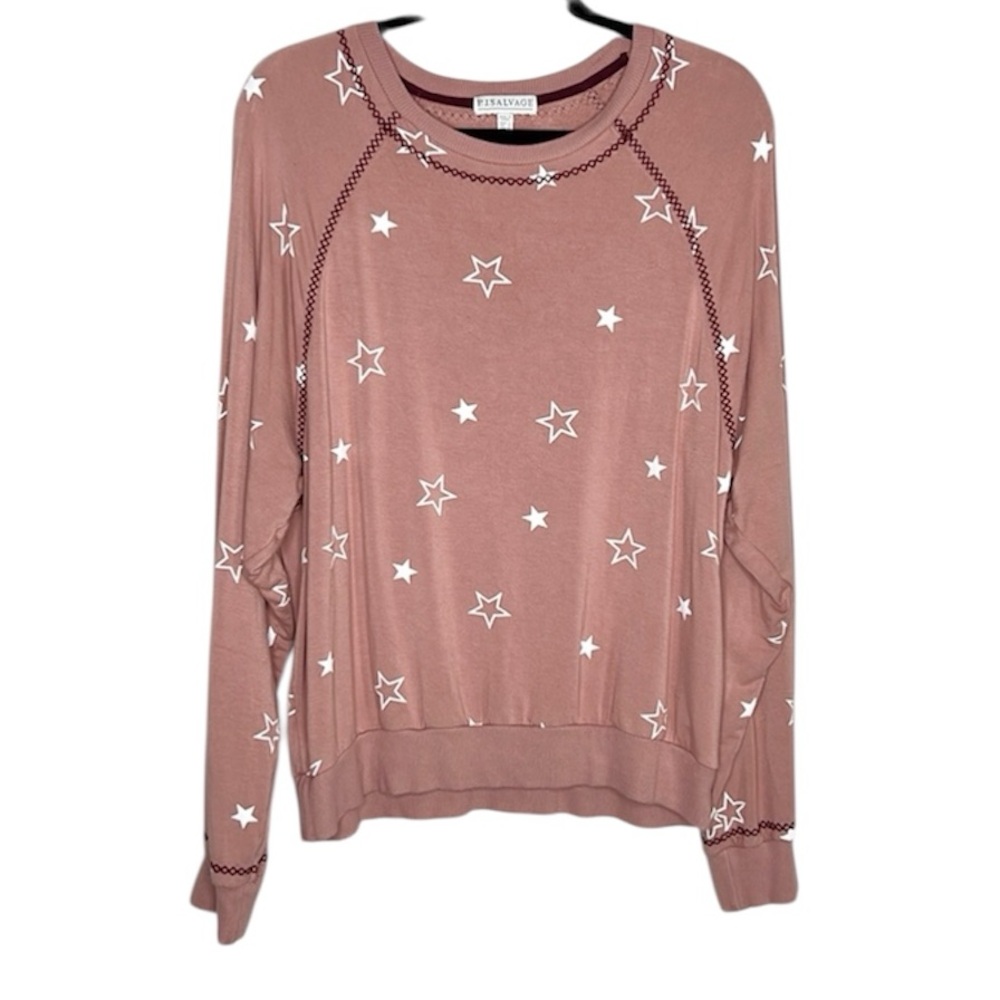 P.J. Salvage Raglan Contrast Stitch Star Print Lounge top size Large